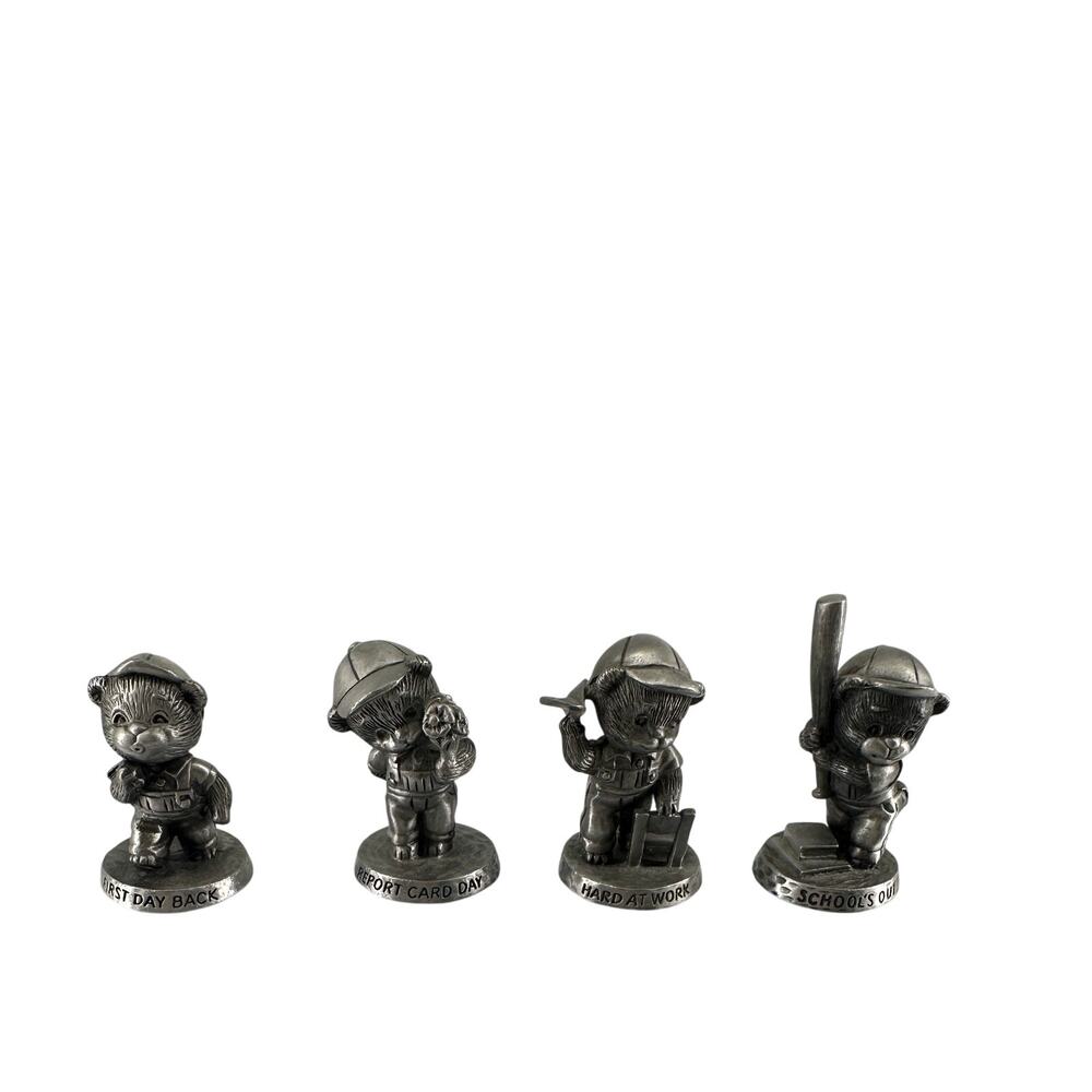 Vintage Avon Benjamin J. Bearington Fine Pewter Figurine Set 4 with Boxes & Bags